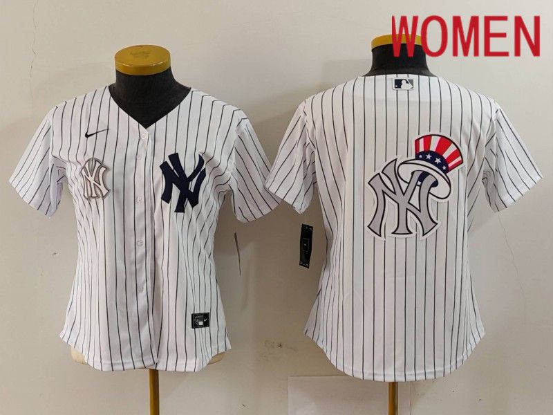 Women New York Yankees Blank White stripe Game 2024 Nike MLB Jersey style 9